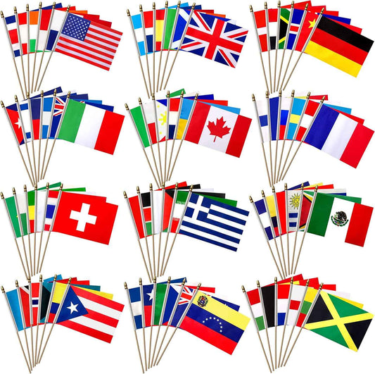 100 Countries International World Flags on Wooden Stick Small Mini Hand Held Flags for Sports Events,International Festival,5x8 Inch