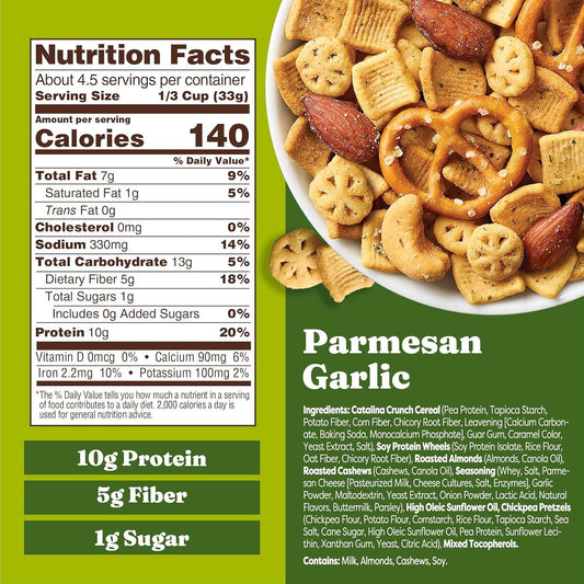 Catalina Crunch Protein Snack Mix - 10g Protein, 1g Sugar per Serving - Good Source of Fiber, Gluten Free - Parmesan Garlic, 5.25 Ounce Bag (Pack of 1)