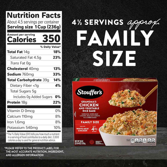 Stouffer's Grandma's Chicken And Vegetable Rice Bake, Family Size, Frozen Family Dinners