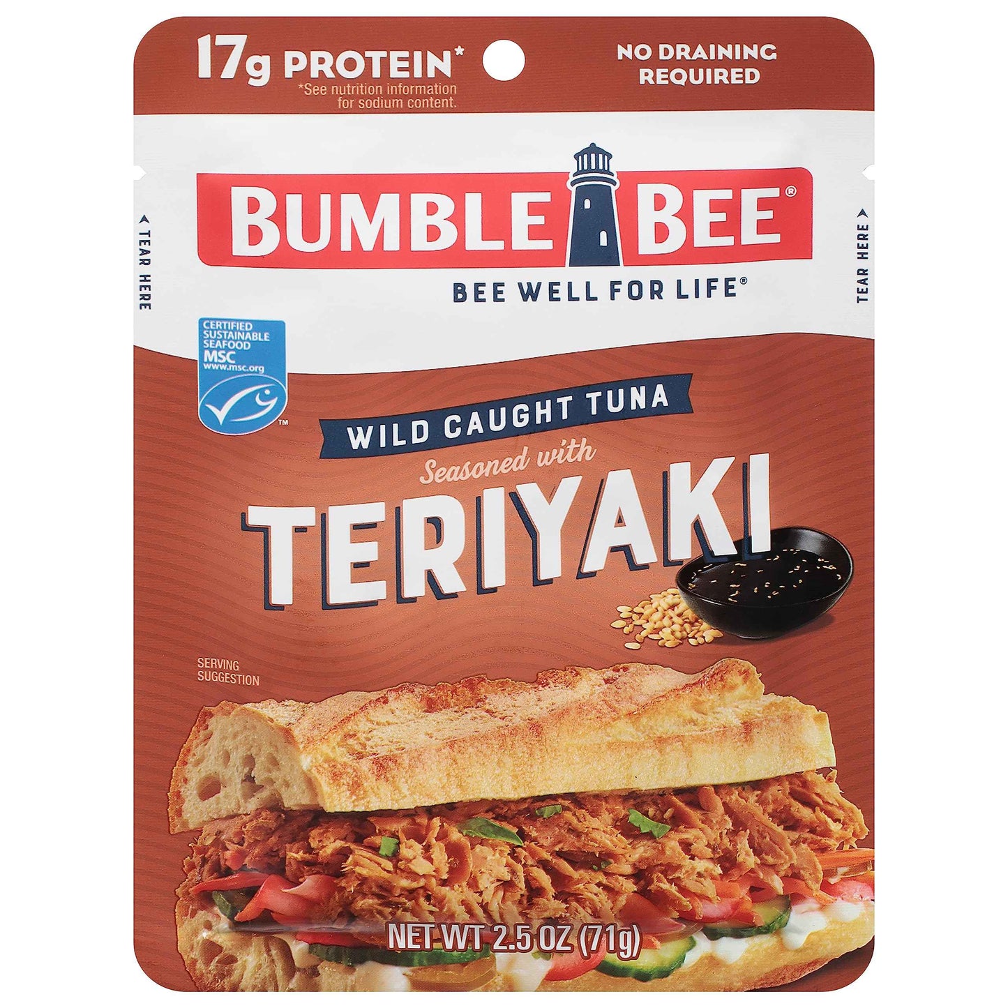 Bumble Bee Seasoned Tuna Pouch - Wild Caught and Ready to Eat for Snack, Salad, Korean Tuna Bowl - 14g Protein per Serving - PERFECT, PORTABLE, GOODNESS - 2.5 oz Packet