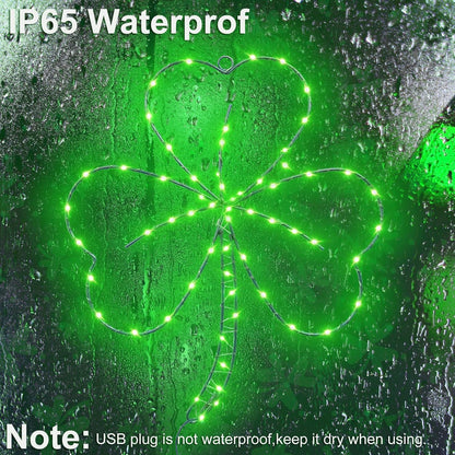 YAOZHOU_St_Patricks_Day_Decorations,Irish_Shamrock_LED_Window_Lights,13.2IN_58LED_Green_Iron_Frame_Silhouette_Clover_Lights,_USB_Powered_Remote_Control,_Wall_Indoor_Party_Favors_Accessories_(1PACK)
