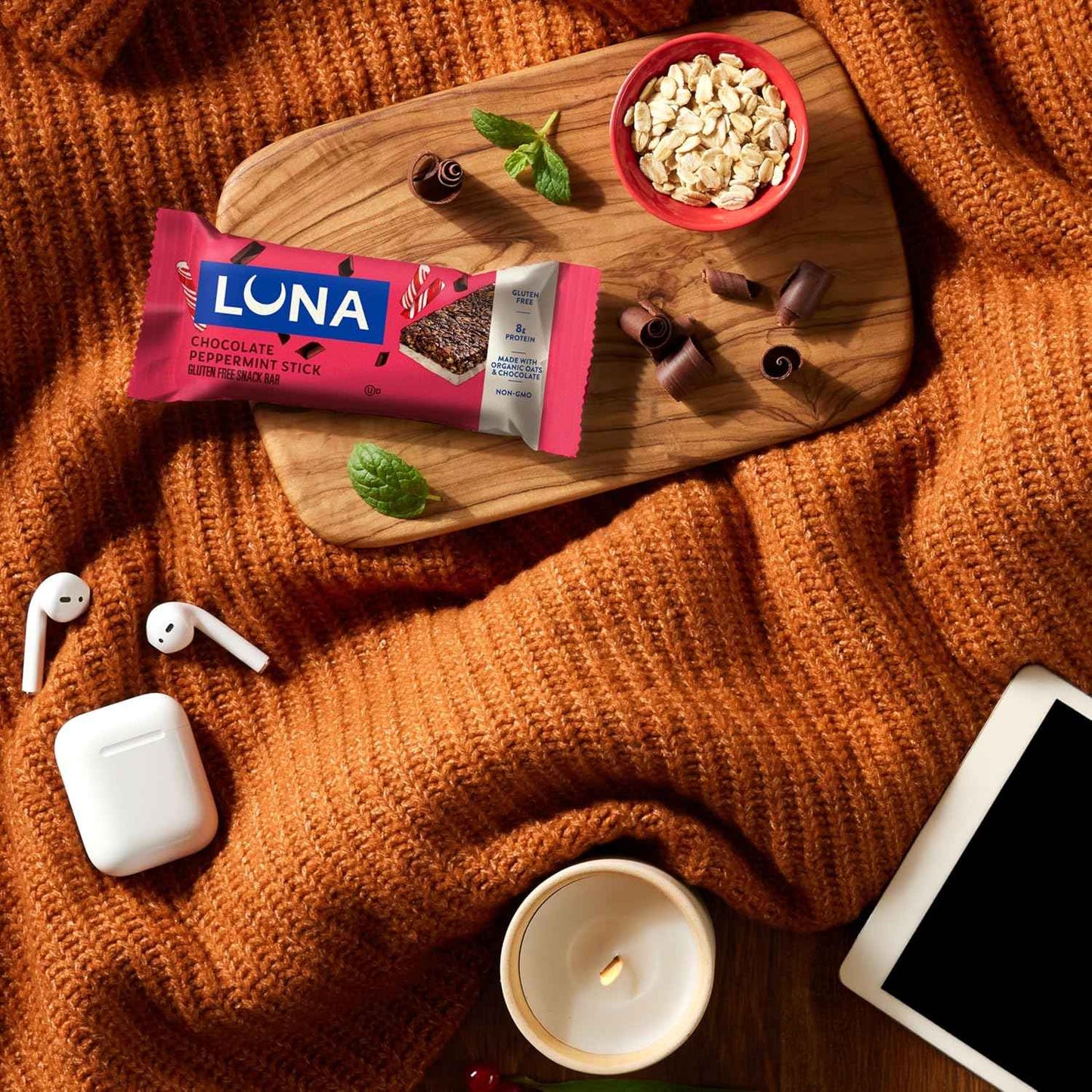 LUNA Bar - Chocolate Peppermint Stick Flavor - Gluten Free Snack Bars - Non-GMO - Protein Bars - Made with Organic Oats - Value Pack (12 Pack)