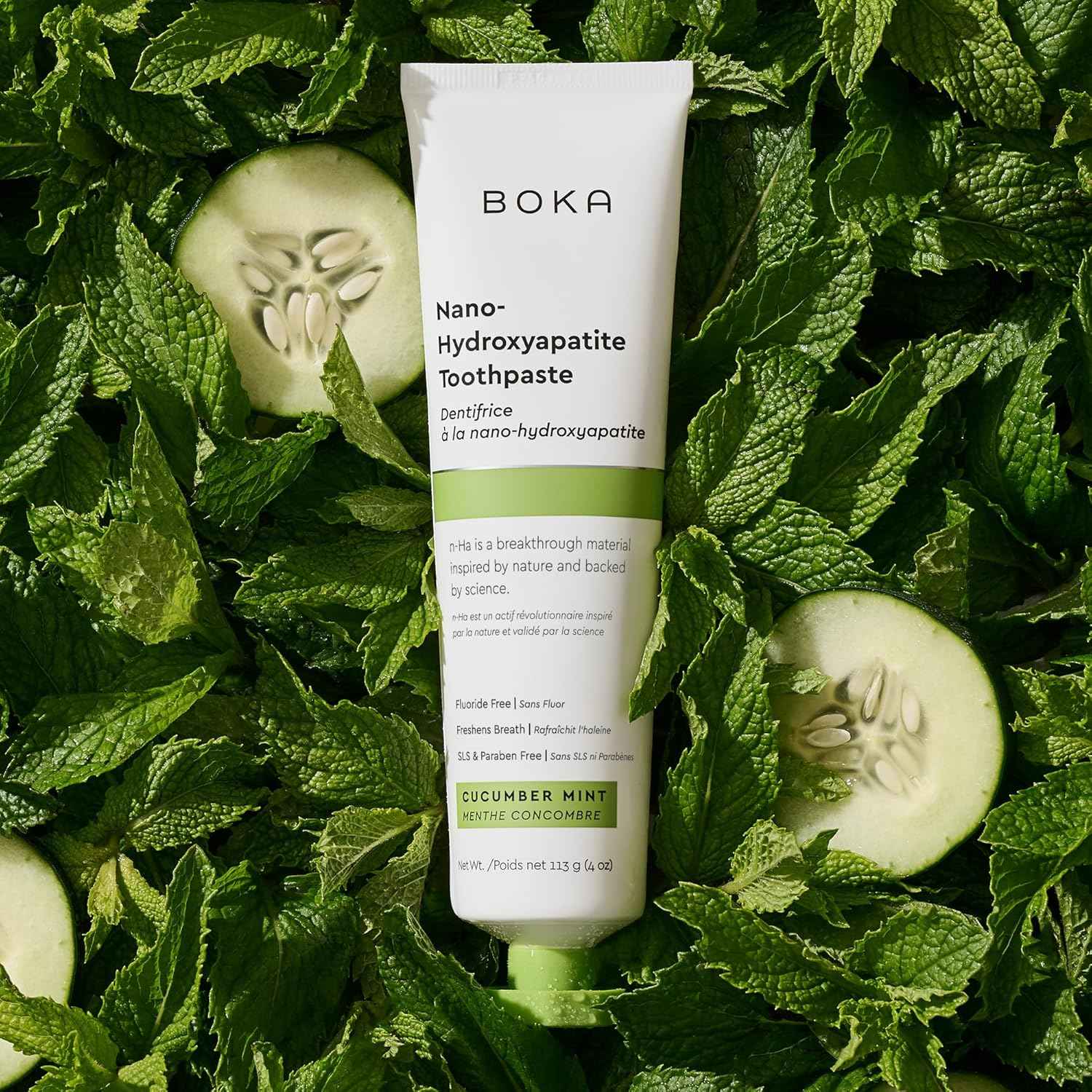 Boka Fluoride Free Toothpaste, Nano Hydroxyapatite Toothpaste, Appropriate for Sensitive Teeth - for Adult, Kids Oral Care - Cucumber Mint Flavor, 4 Fl Oz 1Pk
