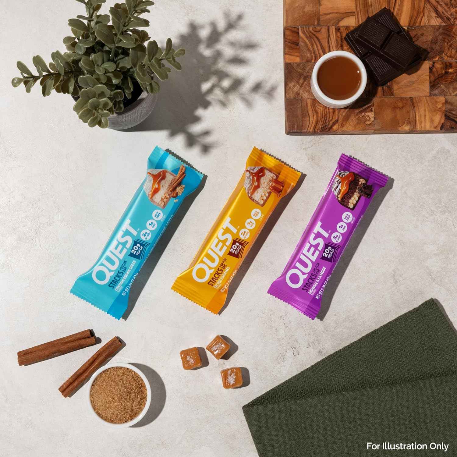 Quest Nutrition Stacks Protein Bars, 20g Protein, 2g Net Carbs, 1g Sugar, High Fiber, Low Sugar, Gluten Free, 12 Count