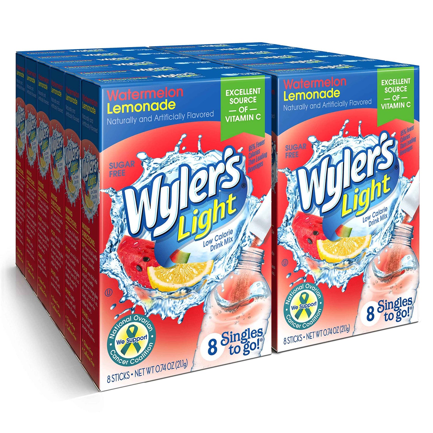 Wyler's Light Singles To Go Powder Packets, Water Drink Mix, 12 Boxes, 8 Servings per Box, 96 Total Servings