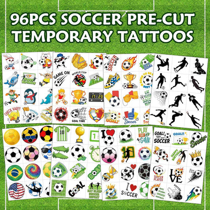 96PCS Soccers Temporary Tattoos Stickers - Sport Soccer Themed Birthday Party Favors Birthday Party Decorations Supplies Accessories Gift Idea For Kids Teen Boys Girls Classroom Prizes Rewards