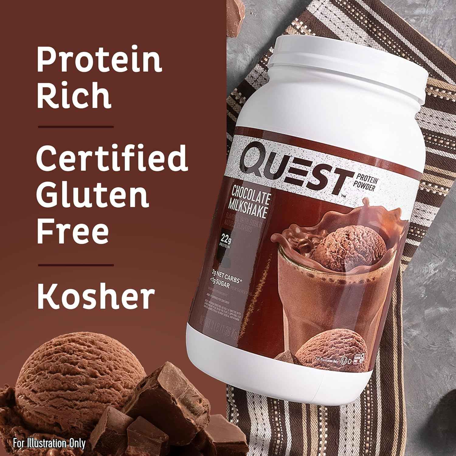 Quest Nutrition Protein Powder, 22g Protein, 1g Sugar, Low Carb, Gluten Free, 3 Pound, 43 Servings