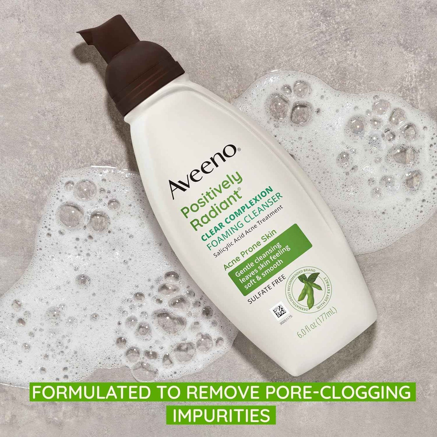 Aveeno Clear Complexion Foaming Oil-Free Facial Cleanser with Soy Extract & 0.5% Salicylic Acid, Acne Treatment Face Wash for Acne-Prone Skin, Sulfate-Free & Hypoallergenic