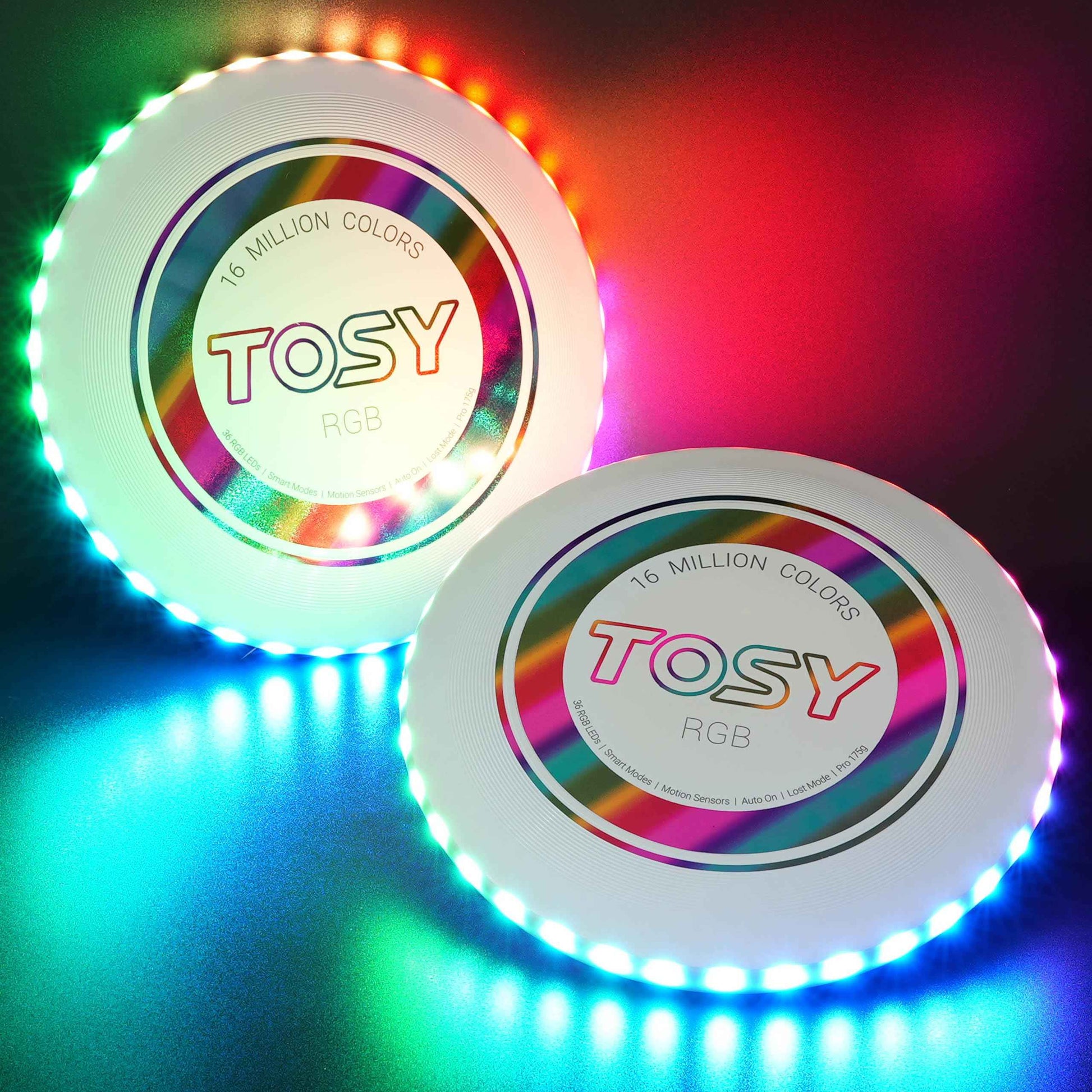 TOSY Flying Disc - 108 RGB Multicolor or 36 Monocolor LEDs, Super Bright, Smart Modes, Easter Basket Stuffers Gift, Camping Toy for Kid/Teen/Adult, Auto Light Up, Rechargeable, Waterproof, 175g