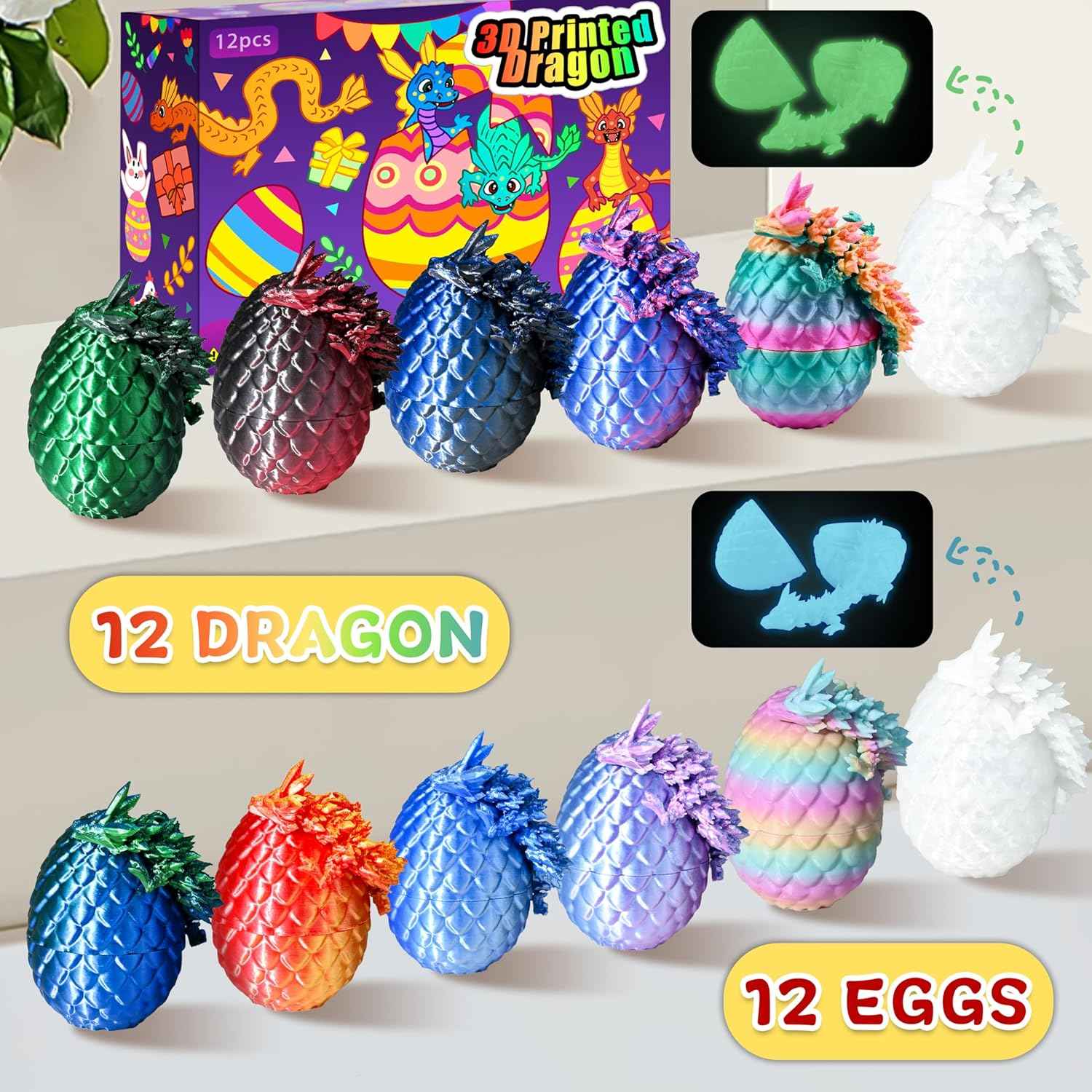 Easter 3D Printed Dragon Eggs, Prefilled Easter Dragon Egg with Dragon Toy for Basket Stuffers, Goodie Bag Fillers, Easter Egg Hunt, Unique Easter Basket Essentials for Kids