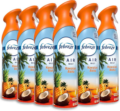 Febreze Air Mist, Air Freshener Spray, Odor Fighting Room Spray, Deodorizer for Home Bathroom Kitchen Office Apartment Dorm Room Classroom, Hawaiian Aloha, 8.1oz, 6ct