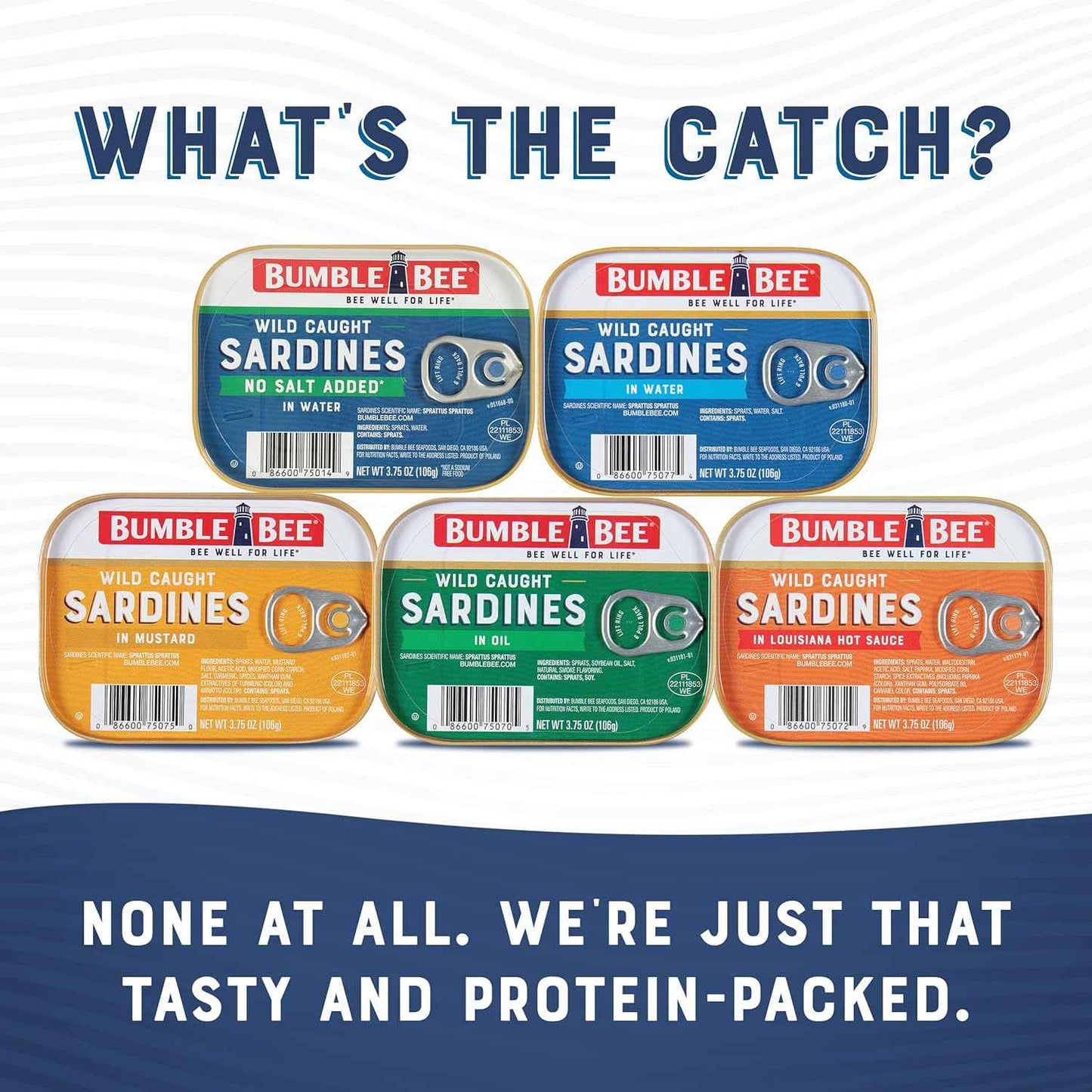 Bumble Bee Sardines, 3.75 oz Tin - Wild Caught, Gluten Free, Keto, Kosher