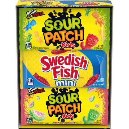 SOUR PATCH KIDS and SWEDISH FISH Mini Soft & Chewy Candy Variety Pack, Bulk Candy, 18-2 oz Bags