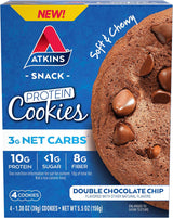 Atkins Chocolate Chip Protein Cookie, Protein Dessert, Rich in Fiber, 3g Net Carb, 1g Sugar, Keto Friendly, 4 Count