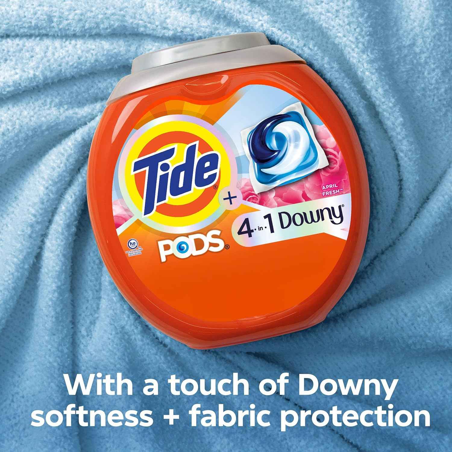 Tide PODS Laundry Detergent soap with a touch of Downy 4-in-1 Detergent, 57 Count, Stain Remover, Freshness, Softness, Fabric Protecter, HE Compaible