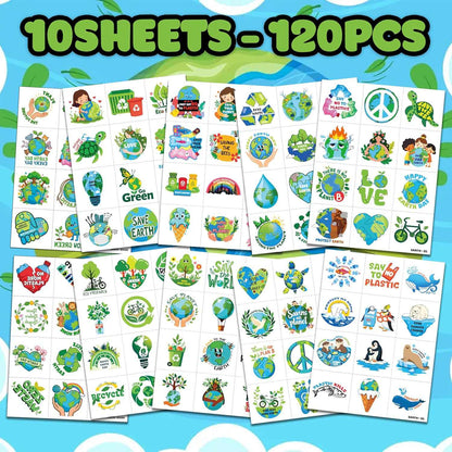 120 PCS Earth Day Environment Pre-Cut Temporary Tattoos for Kids | Super Cute Themed Birthday Party Favors, Supplies, Decorations, Fake Tattoo Stickers, School Rewards Prizes & Gifts Boys & Girls