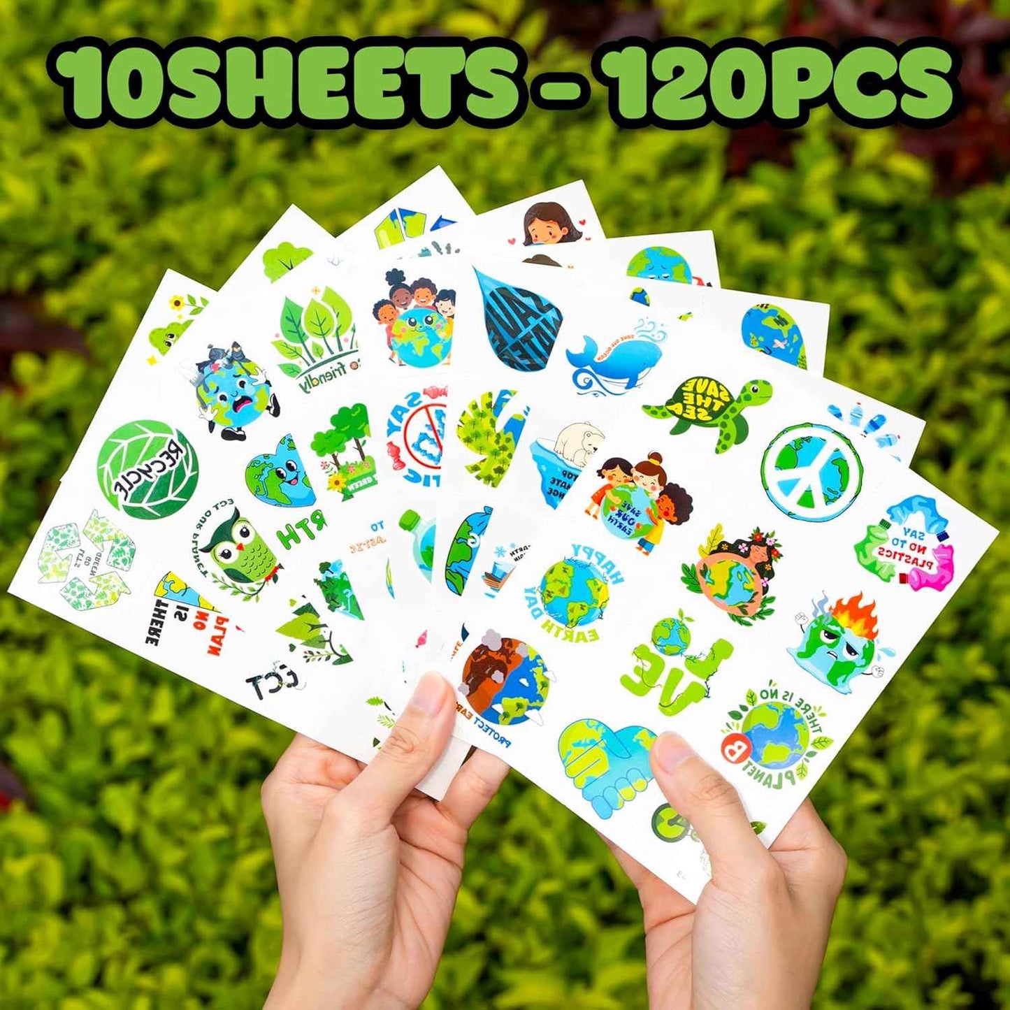 120 PCS Earth Day Environment Pre-Cut Temporary Tattoos for Kids | Super Cute Themed Birthday Party Favors, Supplies, Decorations, Fake Tattoo Stickers, School Rewards Prizes & Gifts Boys & Girls