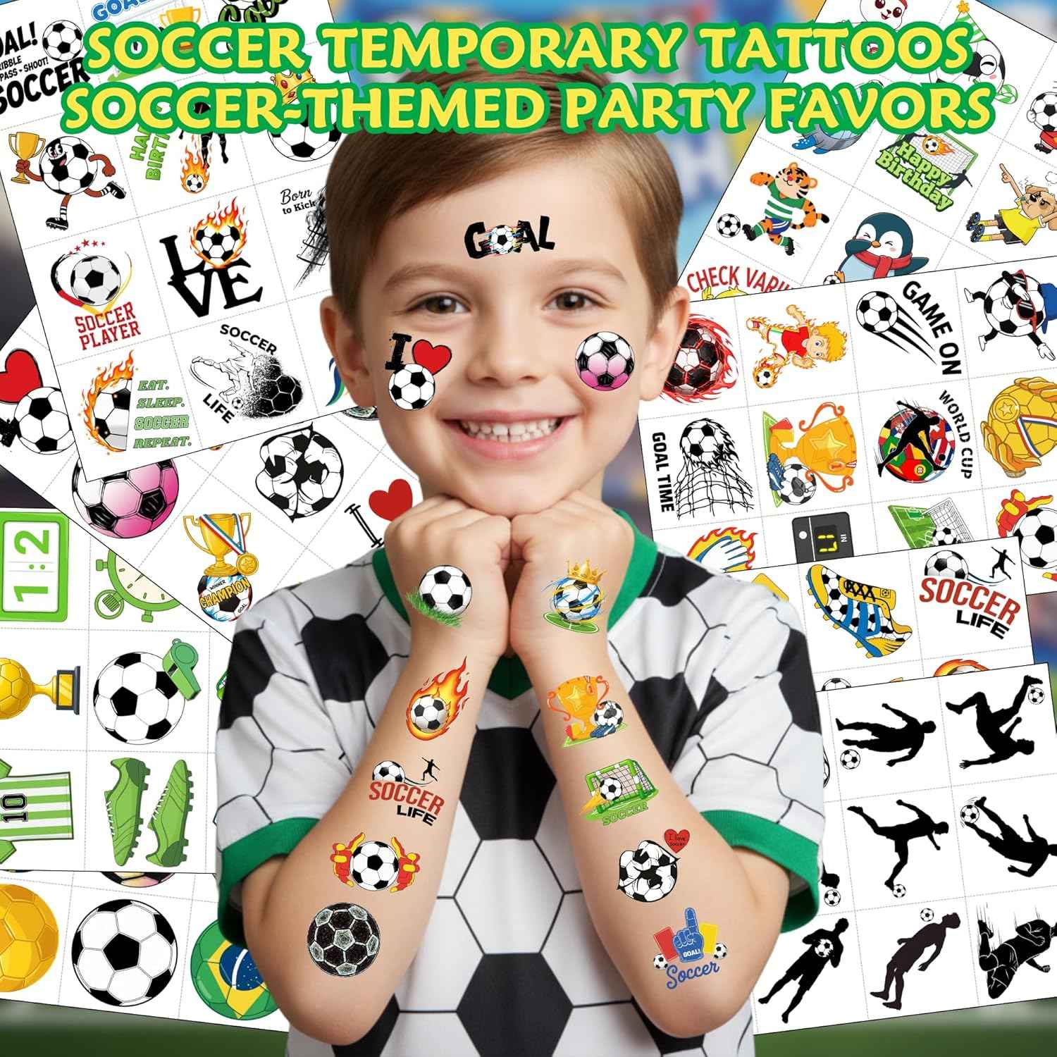 96PCS Soccers Temporary Tattoos Stickers - Sport Soccer Themed Birthday Party Favors Birthday Party Decorations Supplies Accessories Gift Idea For Kids Teen Boys Girls Classroom Prizes Rewards