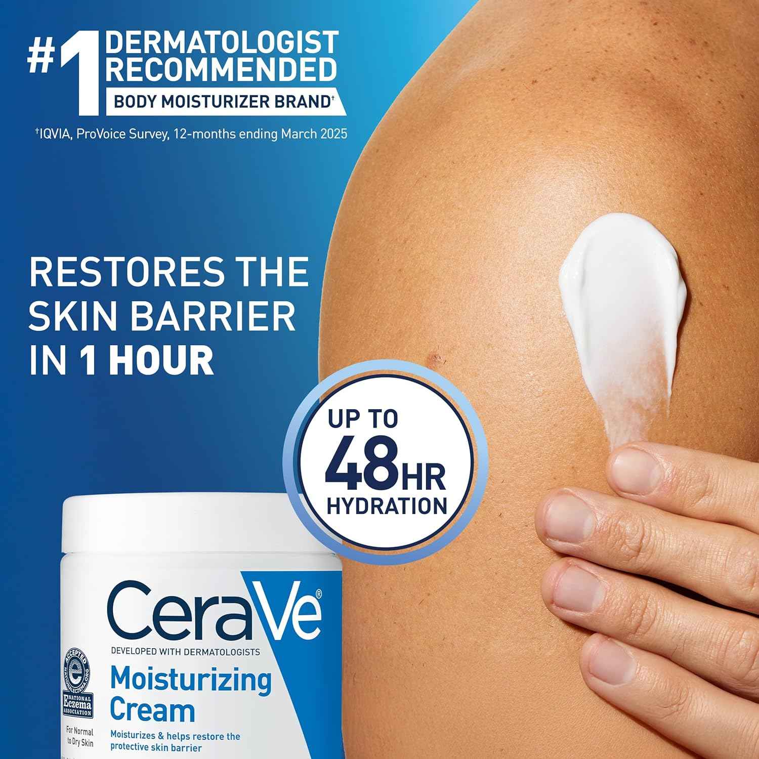 CeraVe Moisturizing Cream, Body and Face Moisturizer for Dry Skin, Body Cream with Hyaluronic Acid and Ceramides, Daily Moisturizer, Oil-Free, Fragrance Free, Non-Comedogenic