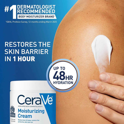 CeraVe Moisturizing Cream, Body and Face Moisturizer for Dry Skin, Body Cream with Hyaluronic Acid and Ceramides, Daily Moisturizer, Oil-Free, Fragrance Free, Non-Comedogenic