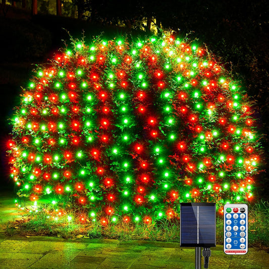 WBao_Solar_Christmas_Lights_Outdoor,_200LED_8.4ft_x_5.2ft_Christmas_Net_Lights_with_Remote,_8_Lighting_Modes,_Timer,_Waterproof_Design_for_Lawn,_Bushes,_Trees_Outdoor_Xmas_Decorations,_Red_Green