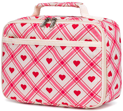Bluboon Kids Girls Lunch Bag Insulated Lunch Box for school Corduroy Lunch Cooler Organizer School Kids Lunch Tote, Pink Plaid, E0129