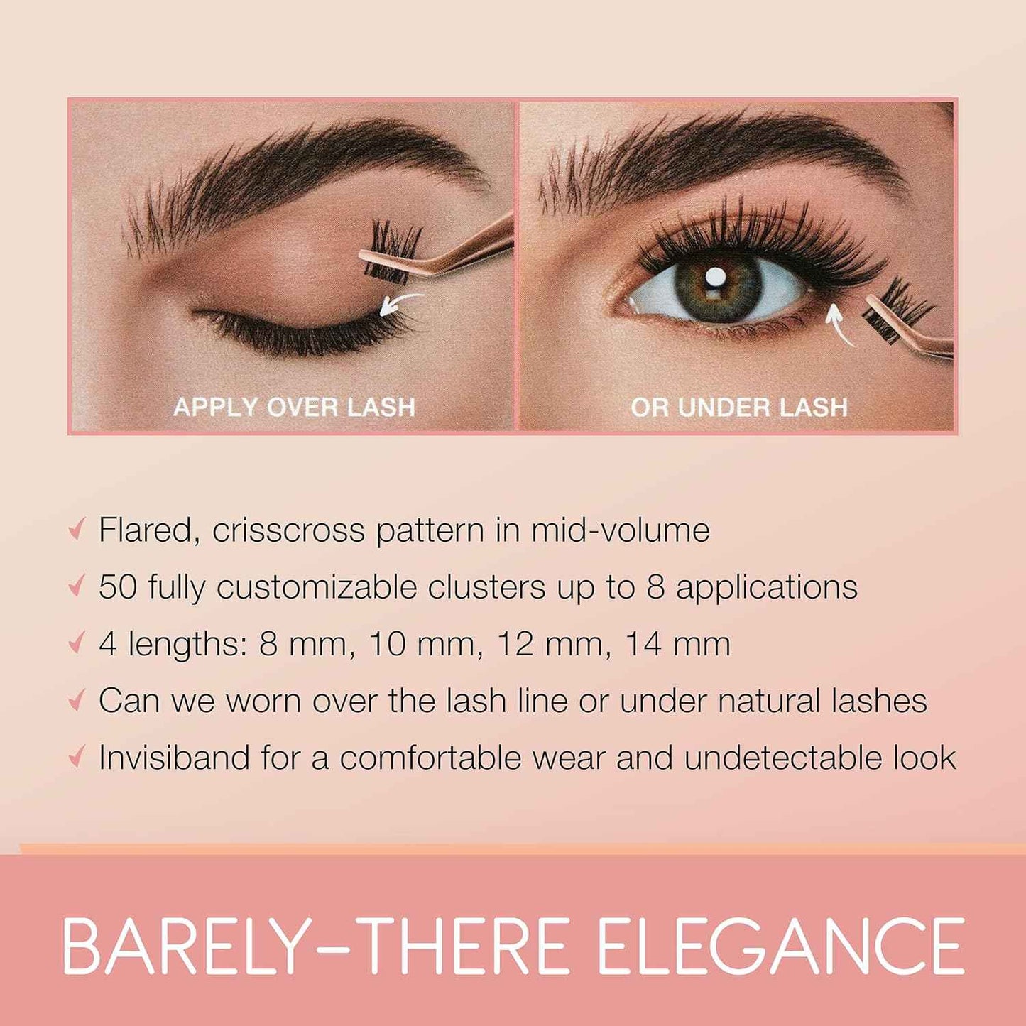 Ardell Naked Clusters – Lightweight Human Hair Natural Cluster Lashes with Invisiband, Mixed Length 8–14 mm, DIY Lash Extensions, 50 Lash Clusters