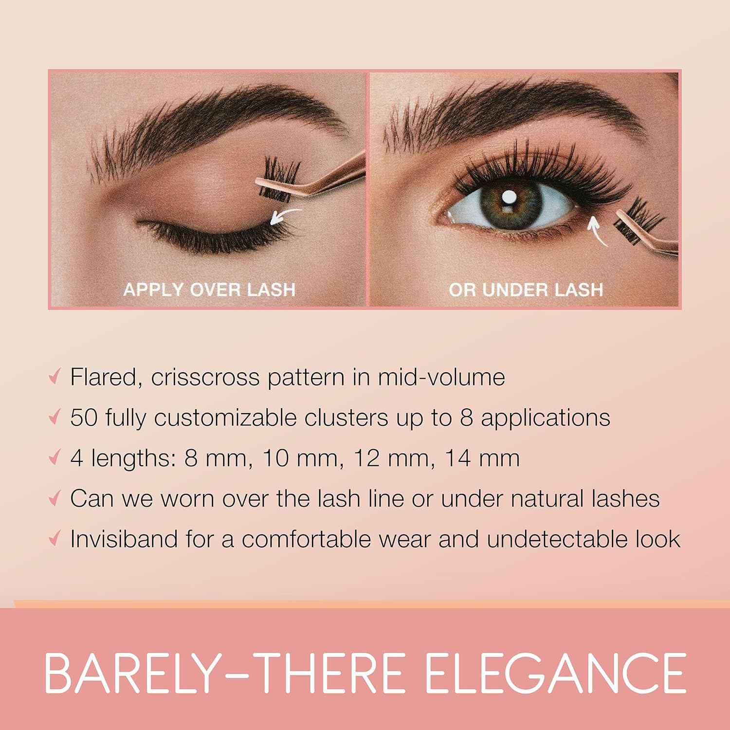 Ardell Naked Clusters – Lightweight Human Hair Natural Cluster Lashes with Invisiband, Mixed Length 8–14 mm, DIY Lash Extensions, 50 Lash Clusters