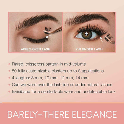 Ardell Naked Clusters – Lightweight Human Hair Natural Cluster Lashes with Invisiband, Mixed Length 8–14 mm, DIY Lash Extensions, 50 Lash Clusters