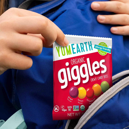 YumEarth Organic Giggles Chewy Candy – Allergy Friendly, No Artificial Dyes, Non GMO, Gluten Free, Fruit Flavored, Vegan Candy Snacks 0.5 oz
