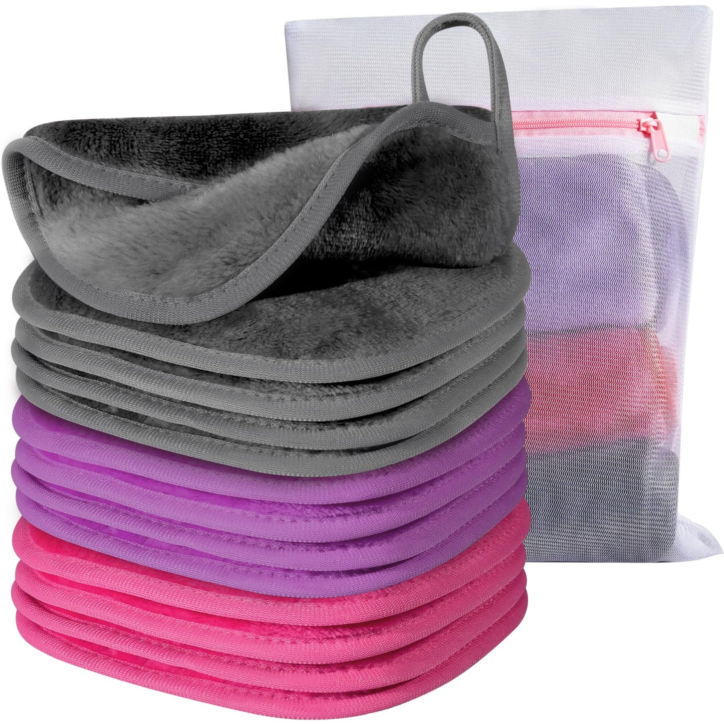 Makeup Remover Cloth, 6&amp;#34; x 6&amp;#34; Make Up Towels Reusable Face Cloth for Washing Face, Makeup Remover Pads Microfiber Face Washcloth with Mesh Bag, Just Water, Eco-friendly, 12 PACK