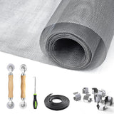 King&Charles Window Screen Door Repair/Replacement Kit, Include Black Screen Mesh 48"x118"+ 2 Roller+50Ft Spline+8Clips+Hook, 6 in 1 Window Mesh Kit, Steel/Nylon Bearing Roller
