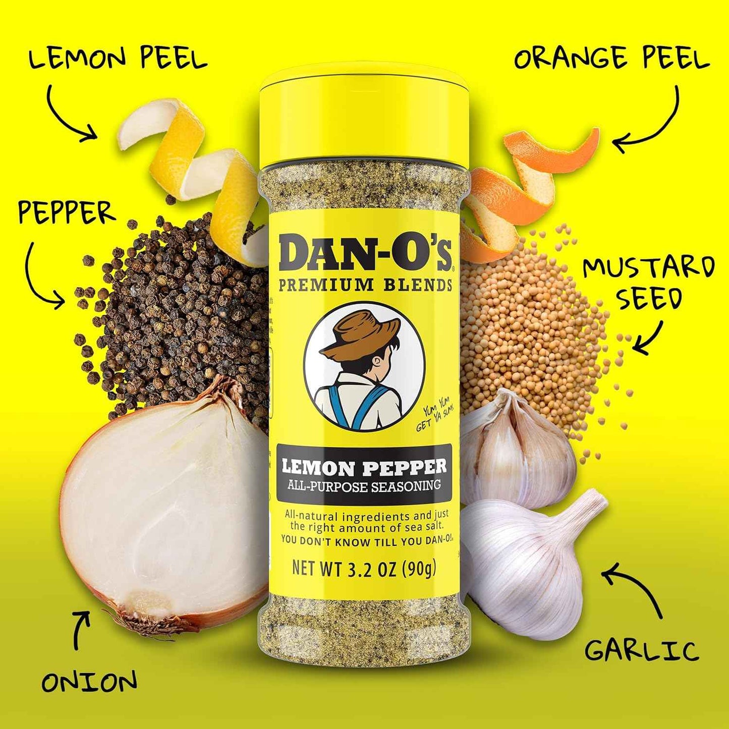 Dan-O’s Lemon Pepper Seasoning, 3.2 oz (2 Pack) – Zesty Citrus & Black Pepper Spice Blend – No Citric Acid, No Sugar – All Purpose Seasoning for Chicken, Fish, Seafood & Vegetables
