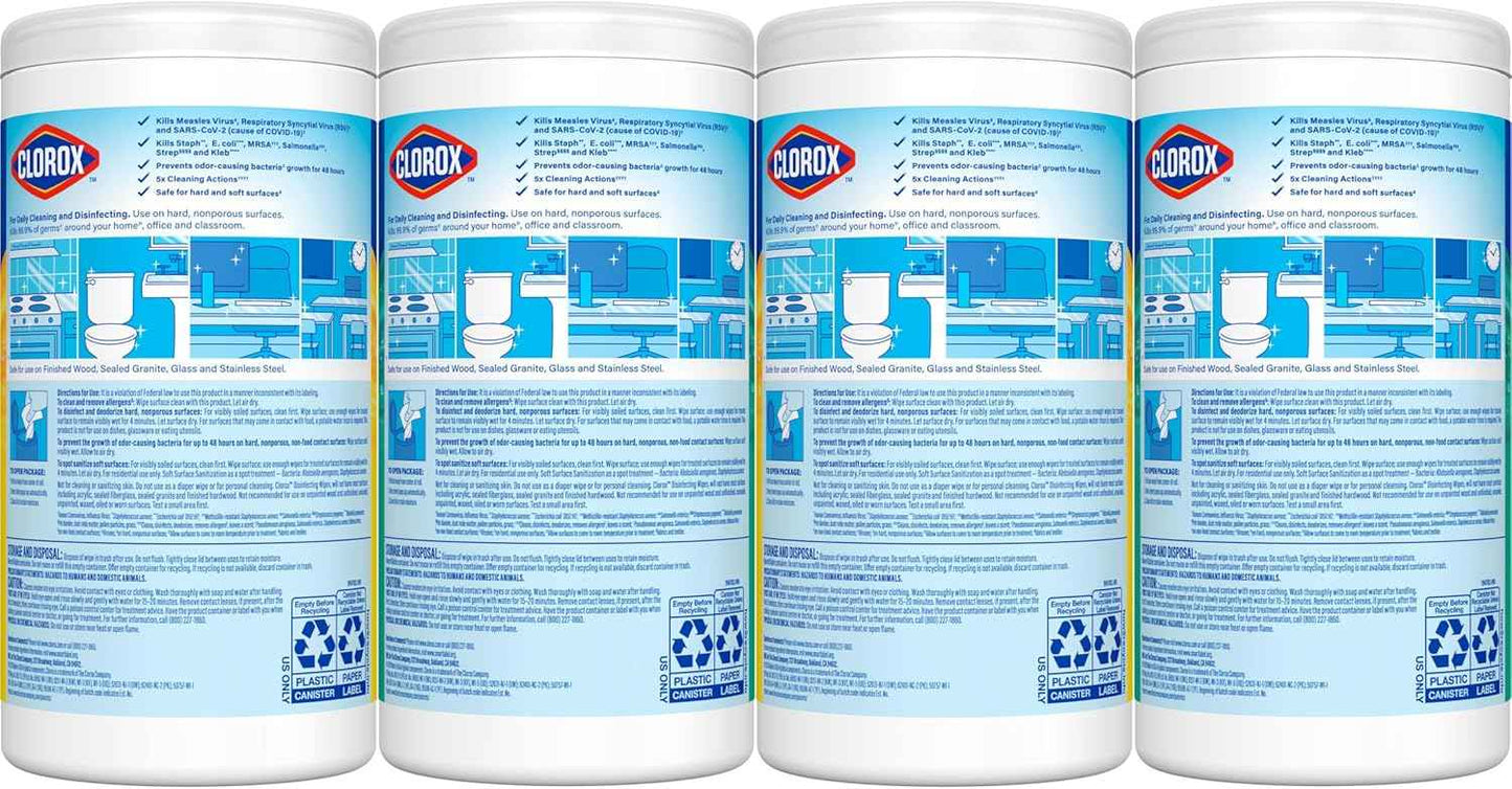 Clorox Disinfecting Cleaning Wipes for Spring Cleaning & Allergy Season, Bleach Free, Fresh Scent and Crisp Lemon, 75 Count Each