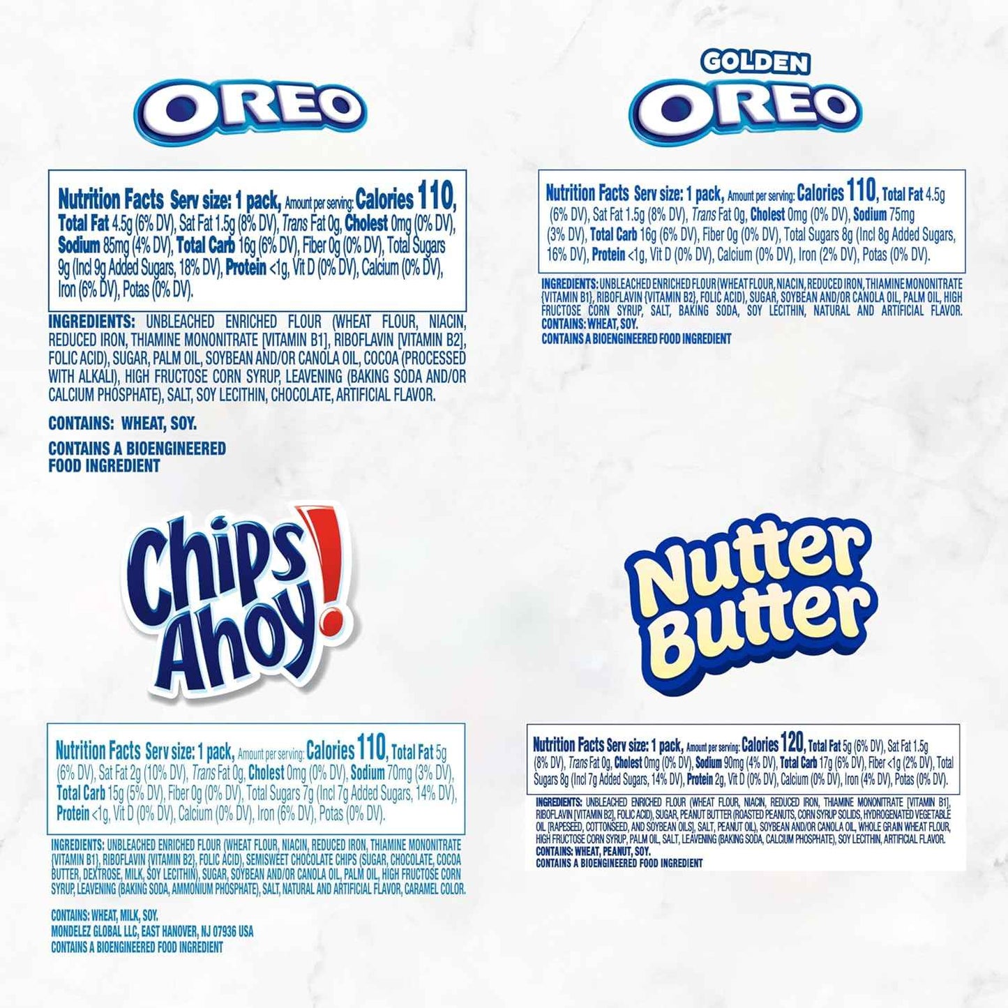OREO Original, OREO Golden, CHIPS AHOY! & Nutter Butter Cookie Snacks Variety Pack, 56 Snack Packs (2 Cookies Per Pack)