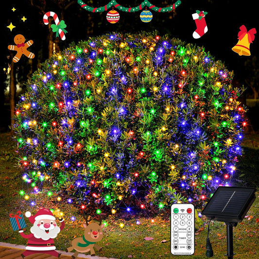 JMEXSUSS_320_LED_Solar_Net_Lights_Outdoor_Waterproof,_9.8ft_x_6.6ft_Solar_Bush_Christmas_Lights_with_Remote,_Multicolor_Solar_Mesh_Light_for_Outside_Bush_Tree_Garden_Decor