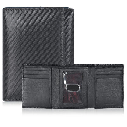 Real Leather Mens Trifold Wallet RFID Blocking Slim Minimalist Front Pocket - Thin &amp;amp; Stylish with ID Window in Gift Box