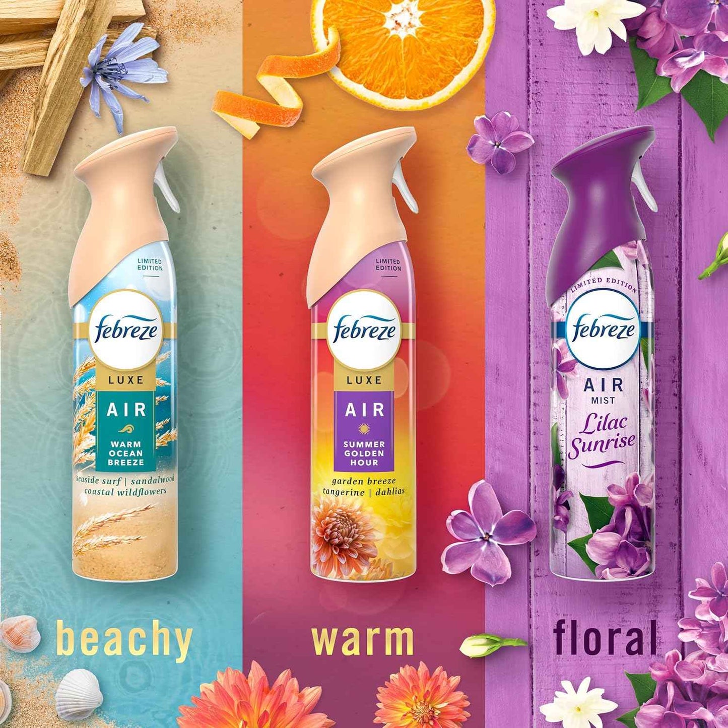 Febreze Air Mist, Air Freshener, Odor Fighting Room Spray, Deodorizer for Home Bathroom Kitchen Office Apartment,  Warm Ocean Breeze, Summer Golden Hour Variety Pack