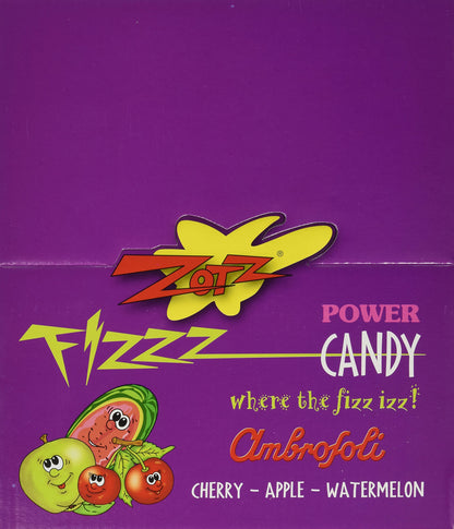 Zotz Fizzy Old Fashioned Hard Candy Assorted Fruit Flavored, Apple, Cherry, Watermelon Individually Wrapped. Filled With A Fizzy Center, From Italy Since 1970 (48 Strings, Total 192 Units)