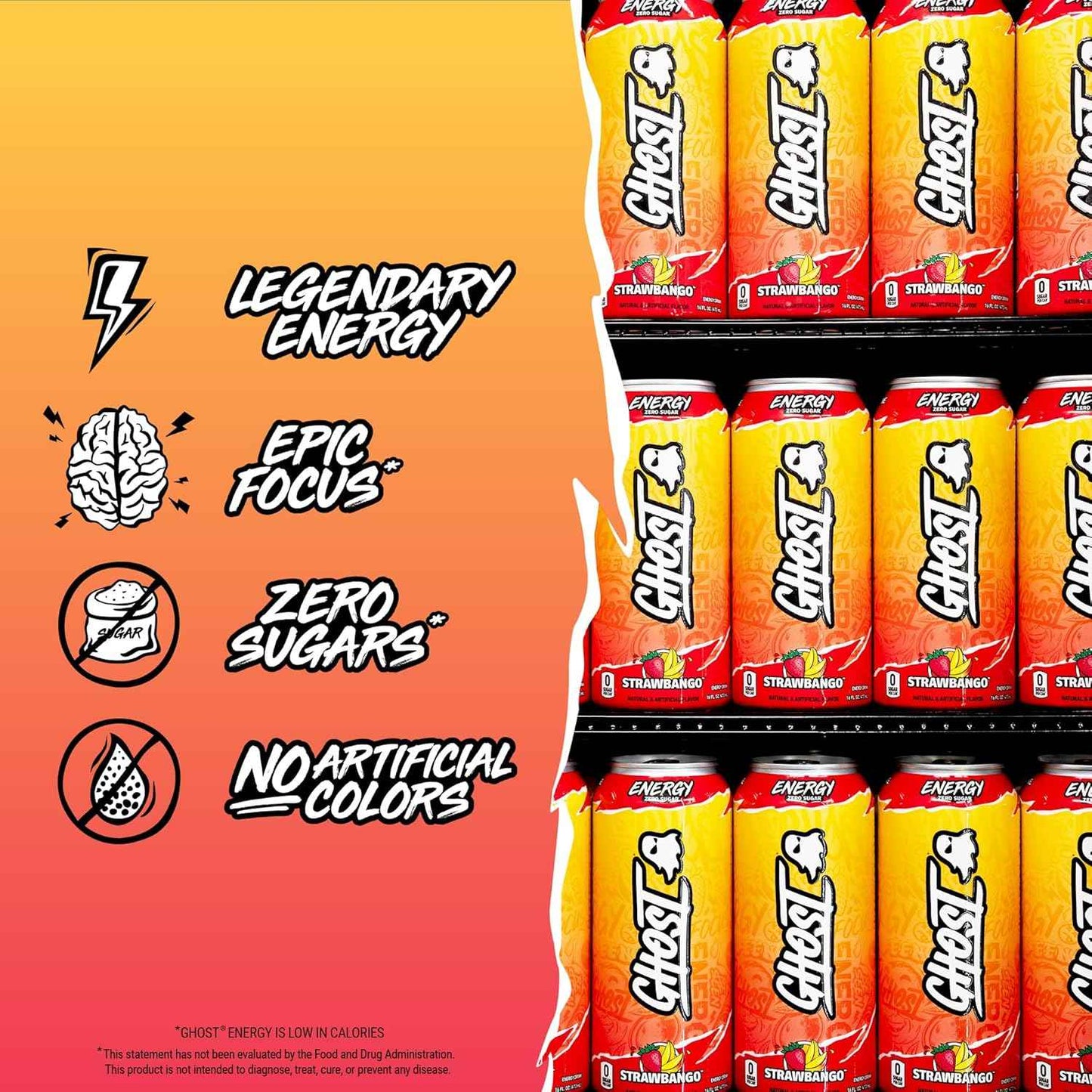 GHOST Energy Drink - 12-Pack, 16oz - Energy & Focus & No Artificial Colors - 200mg of Natural Caffeine, L-Carnitine & Taurine - Gluten-Free & Vegan