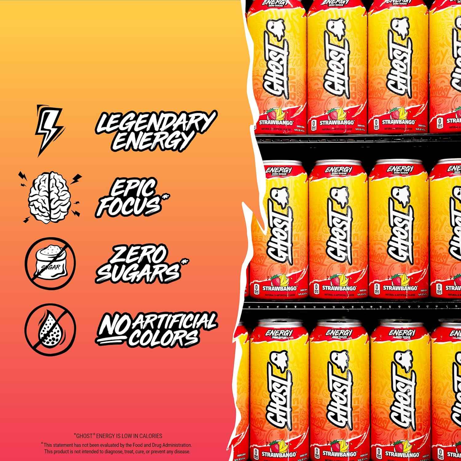 GHOST Energy Drink - 12-Pack, 16oz - Energy & Focus & No Artificial Colors - 200mg of Natural Caffeine, L-Carnitine & Taurine - Gluten-Free & Vegan