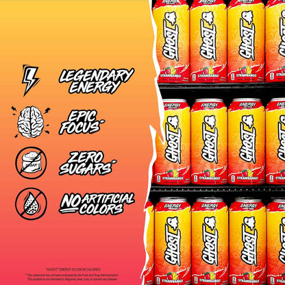 GHOST Energy Drink - 12-Pack, 16oz - Energy & Focus & No Artificial Colors - 200mg of Natural Caffeine, L-Carnitine & Taurine - Gluten-Free & Vegan