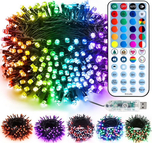 BrizLabs_RGB_Christmas_Lights,_33FT_100_LED_Color_Changing_String_Lights_with_Remote,_Dimmable_Mini_Xmas_Light,_USB_Decorative_Light_String_for_Xmas_Halloween_Mardi_Gras_Tree_Holidays_Party_Decor