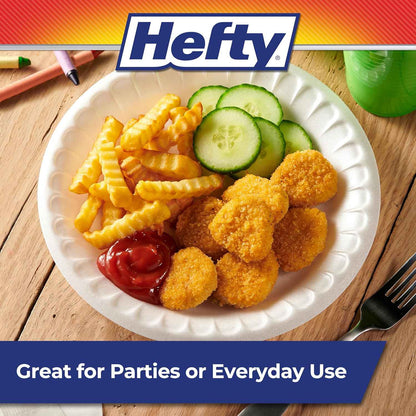Hefty Everyday Soak Proof Disposable Foam Plates, 8.9 Inches, Disposable White Plates for Lunch, Salads, and Appetizers, Great for Everyday Use, Easy Cleanup