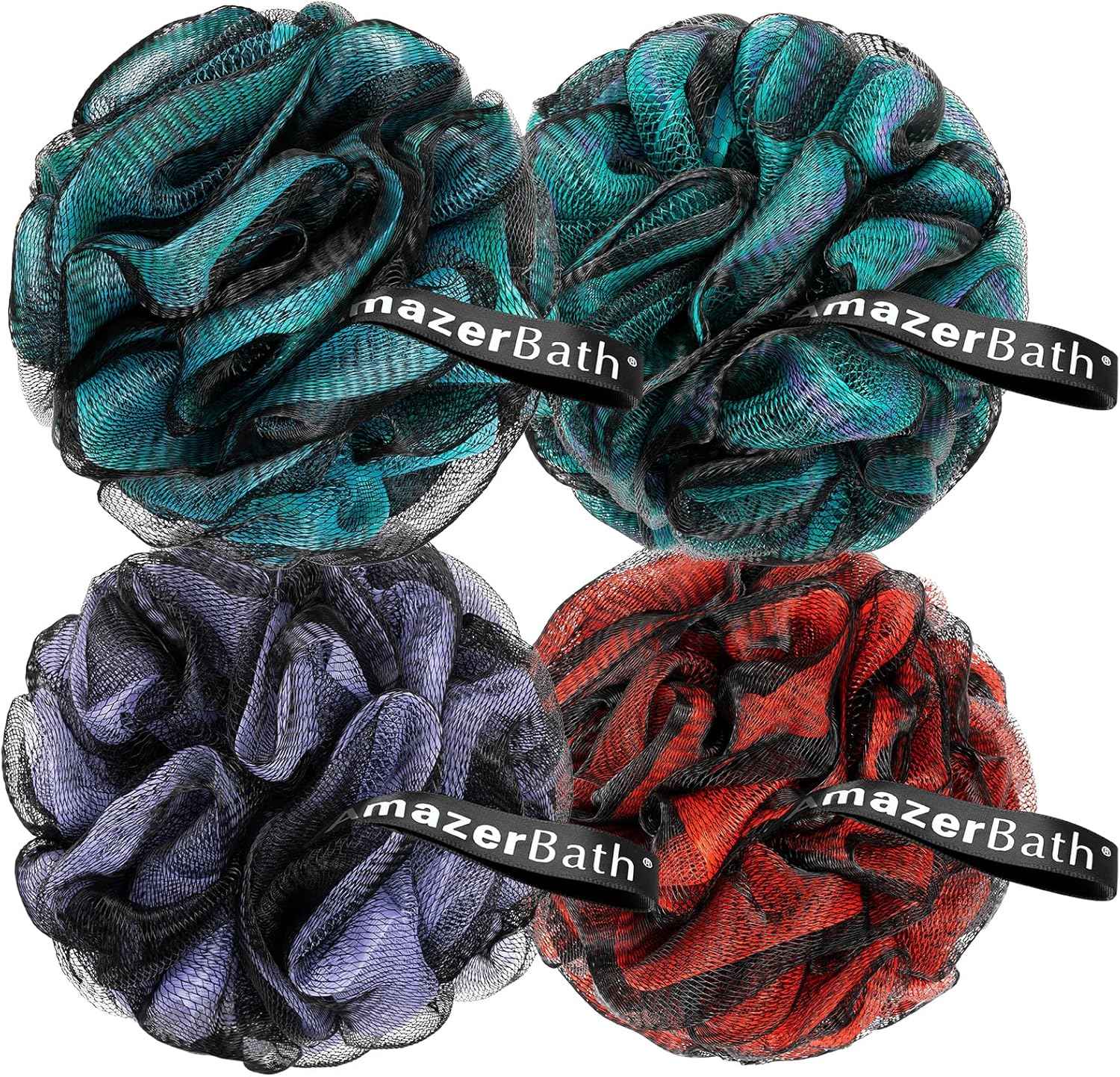 AmazerBath Charcoal Loofah Sponge, Shower Loofah 60g/PCS - Body Scrubber Loofa Set of 4 - Bath Sponge for Men and Women