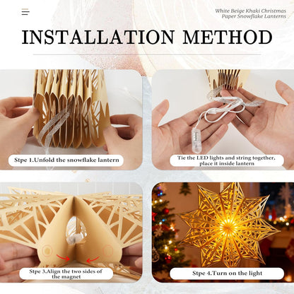 5Pcs_Christmas_Paper_Snowflake_Lanterns,_Large_Christmas_Paper_Star_Lanterns_with_LED_Lights_White_Beige_Khaki_Hanging_Snowflake_Lamps_for_Xmas_Winter_Frozen_Wedding_Birthday_Holiday_Party_Decorations