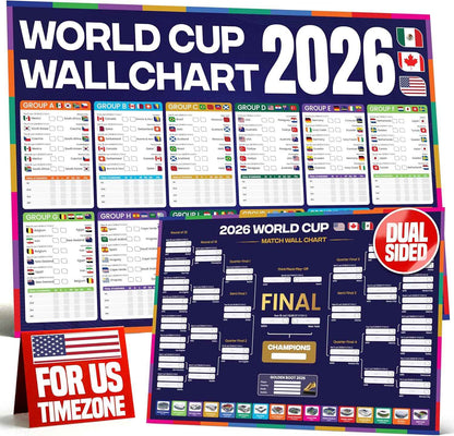 2026 World Cup Bracket Poster 2026 | A1 Size 2026 World Cup Soccer Poster with US Kick Off Times, Fixtures, Stadiums & Host Cities | World Cup Wall Chart