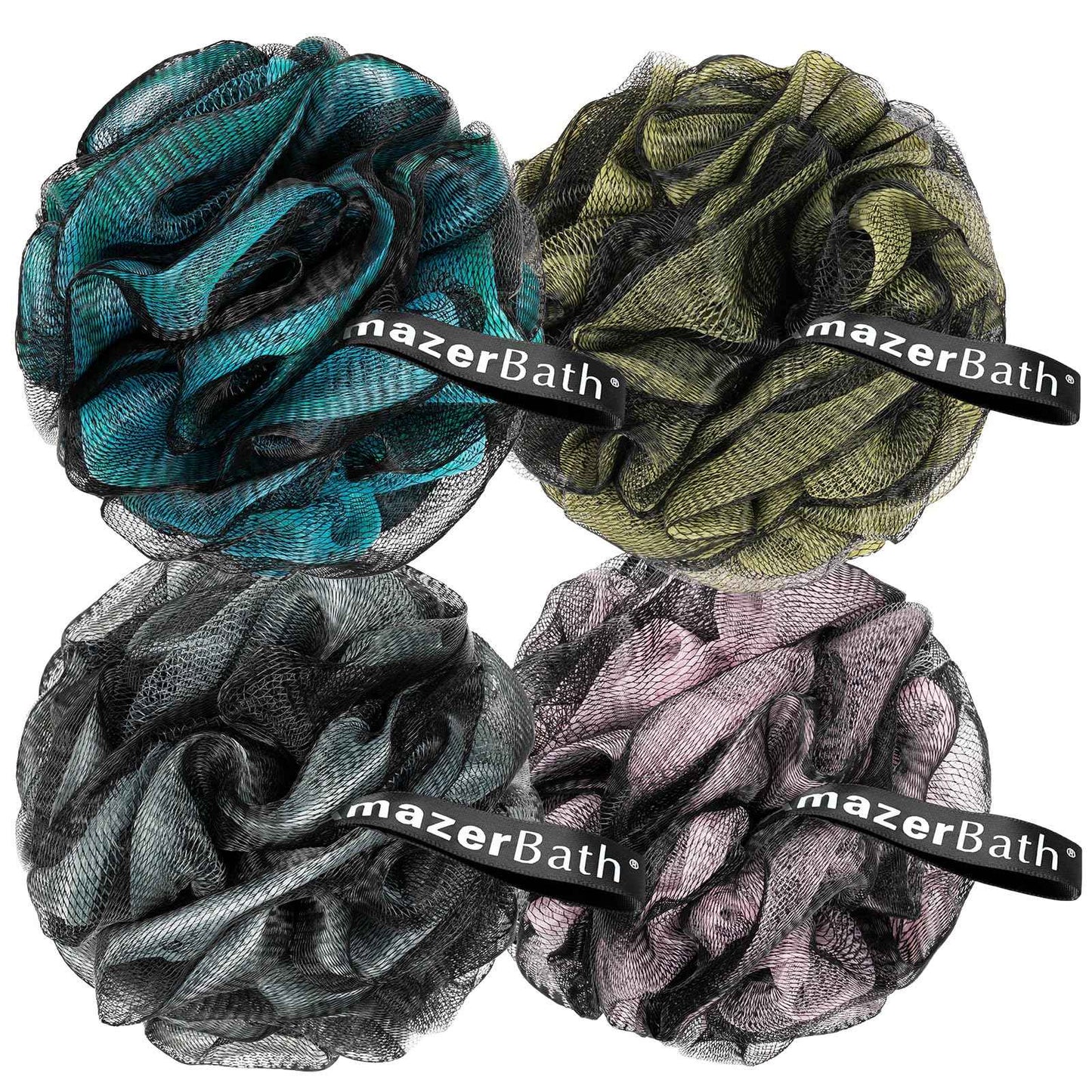 AmazerBath Charcoal Loofah Sponge, Shower Loofah 60g/PCS - Body Scrubber Loofa Set of 4 - Bath Sponge for Men and Women