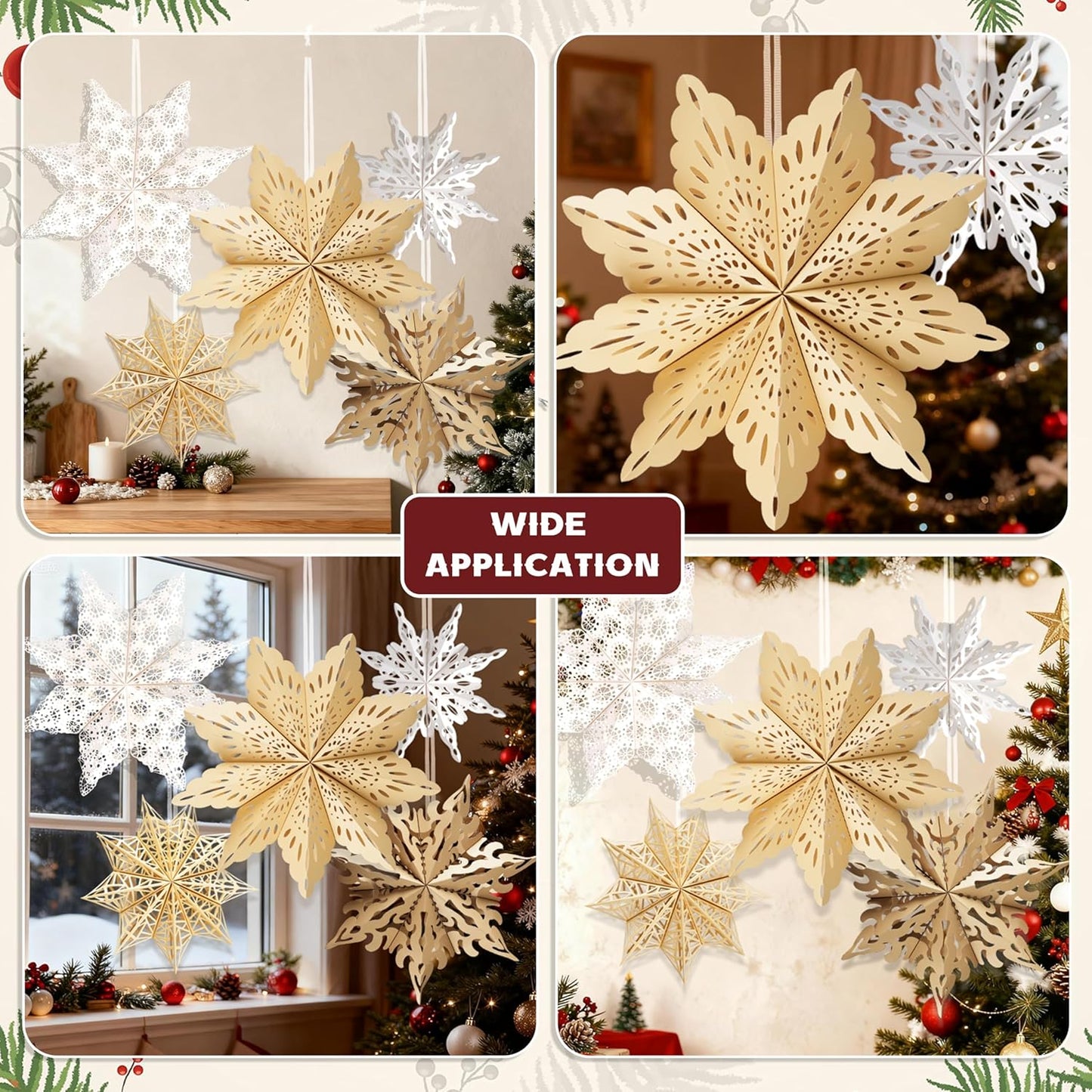 5Pcs_Christmas_Paper_Snowflake_Lanterns,_Large_Christmas_Paper_Star_Lanterns_with_LED_Lights_White_Beige_Khaki_Hanging_Snowflake_Lamps_for_Xmas_Winter_Frozen_Wedding_Birthday_Holiday_Party_Decorations