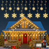 Christmas Snowflake Icicle Lights,6.5ft 144LED Curtain Lights with 12 Drops,Timer 8 Modes Connectable,Waterproof Fairy Light for Eaves, Garden, Indoor Outdoor Xmas Decoration (Blue White)
